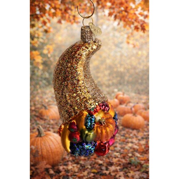 Old World Christmas Other - Old World Christmas Glitter Cornucopia Horn Of Plenty Ornament Box Tag 4.5"